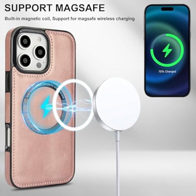 CCSmall Detachable Magnetic Wallet Case for iPhone 16 Pro Max Compatible with MagSafe, PU Leather RFID Barrier Phone Cover Case with Cash Zipper Pocket Card Slots for iPhone 16 Pro Max ZFT Rose Gold - Image 3